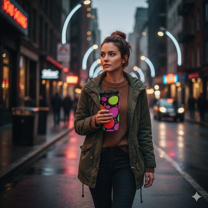 Mug de voyage en acier inoxydable Rétro bulles colorées | Gobelet à pois néon