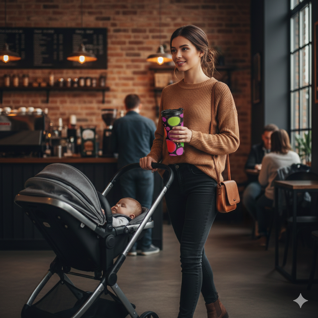 Mug de voyage en acier inoxydable Rétro bulles colorées | Gobelet à pois néon