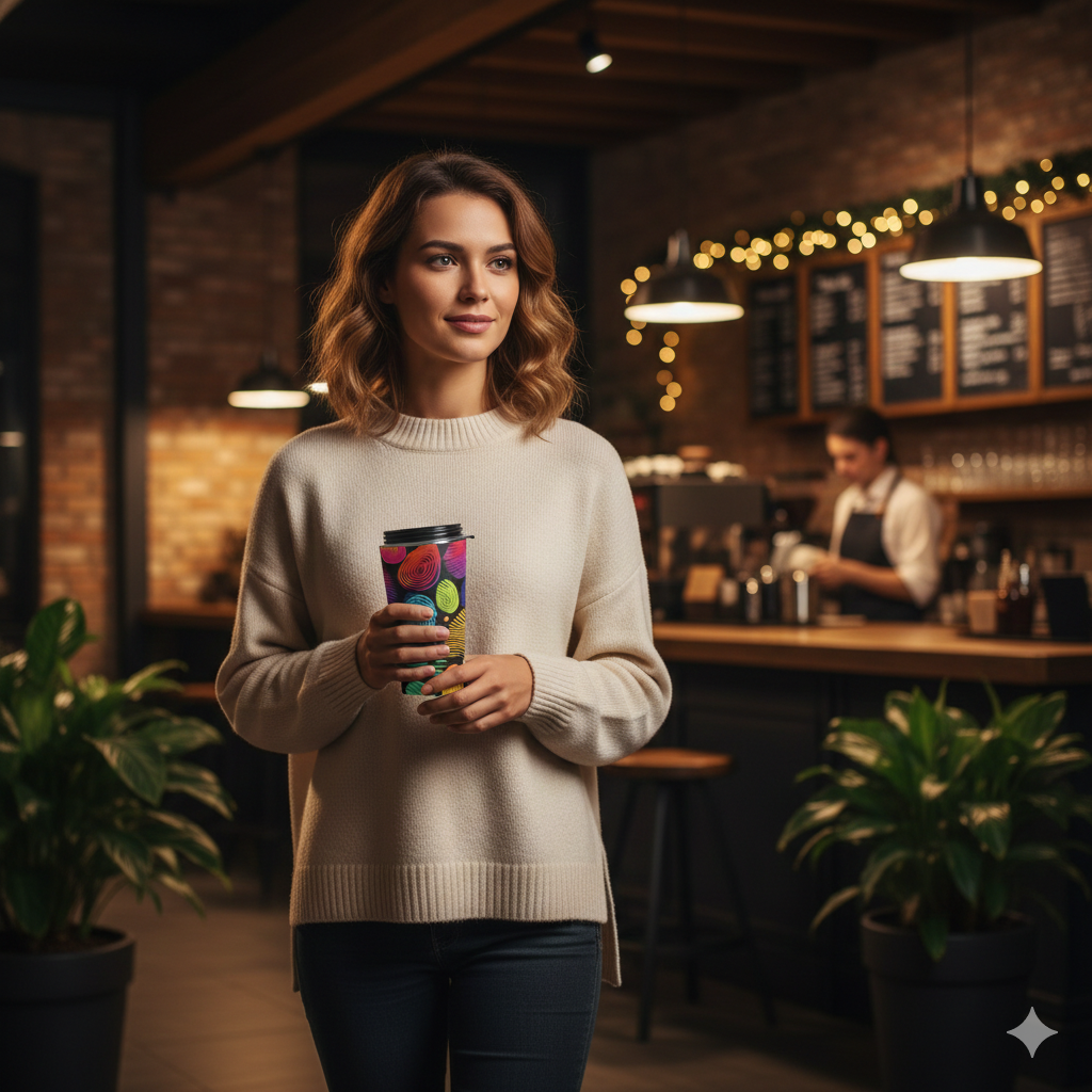 Tasse de voyage motif empreintes digitales arc-en-ciel | Acier inoxydable coloré à spirales