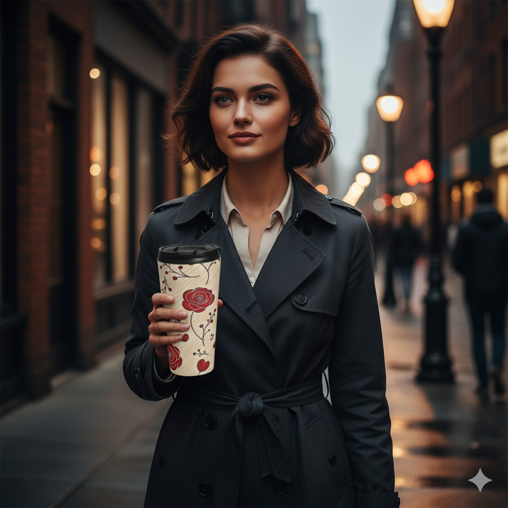 Mug de voyage floral Rose Rouge | Gobelet en acier inoxydable