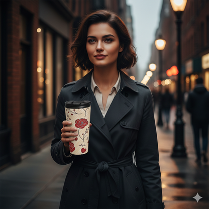 Mug de voyage floral Rose Rouge | Gobelet en acier inoxydable