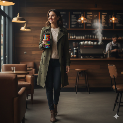 Mug de voyage en acier inoxydable à motifs de pétales abstraits colorés