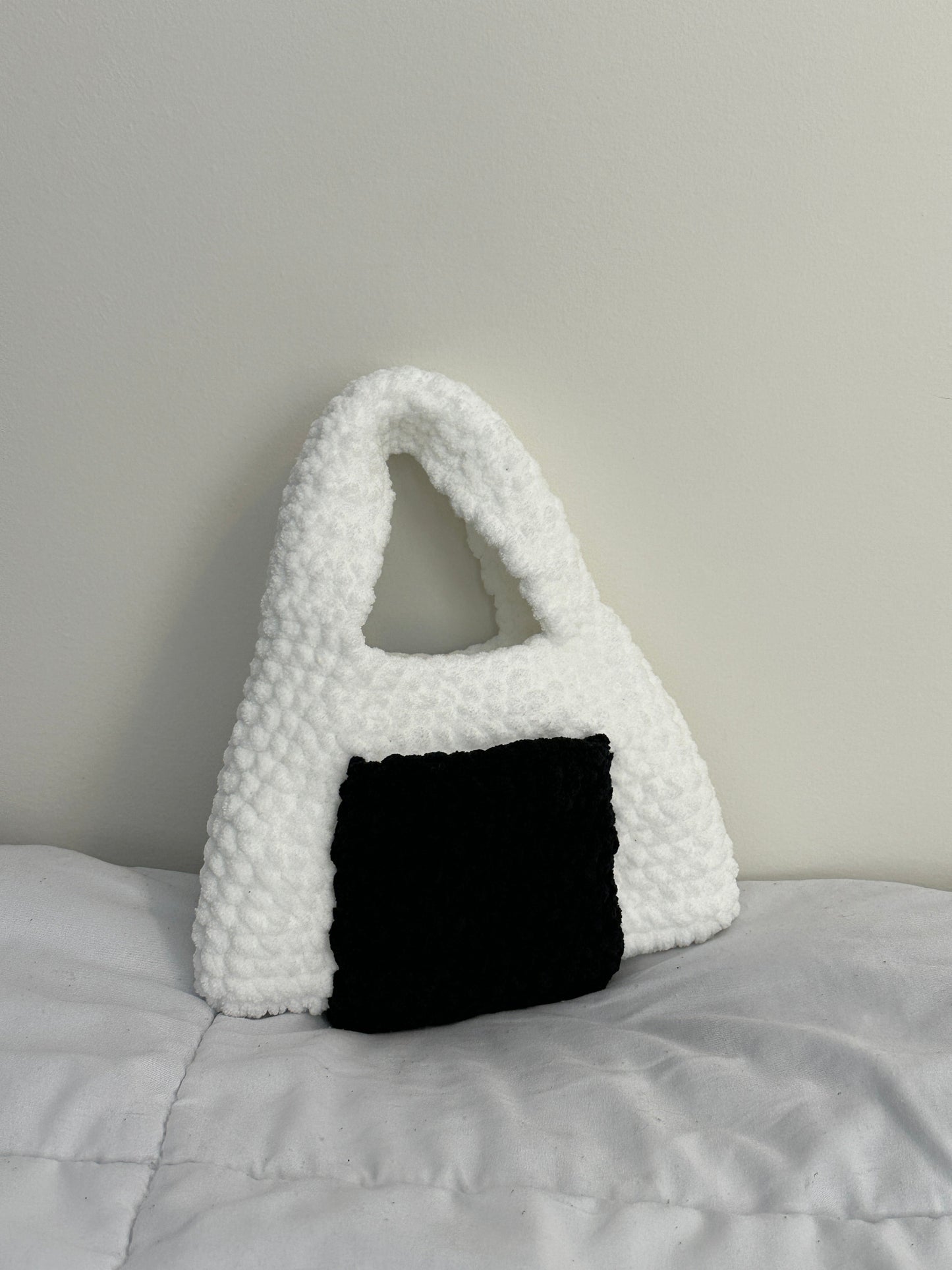 The Onigiri Bag - Crochet Fluffy Cloud Bag (with front and back pockets)