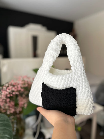 The Onigiri Bag - Crochet Fluffy Cloud Bag (with front and back pockets)