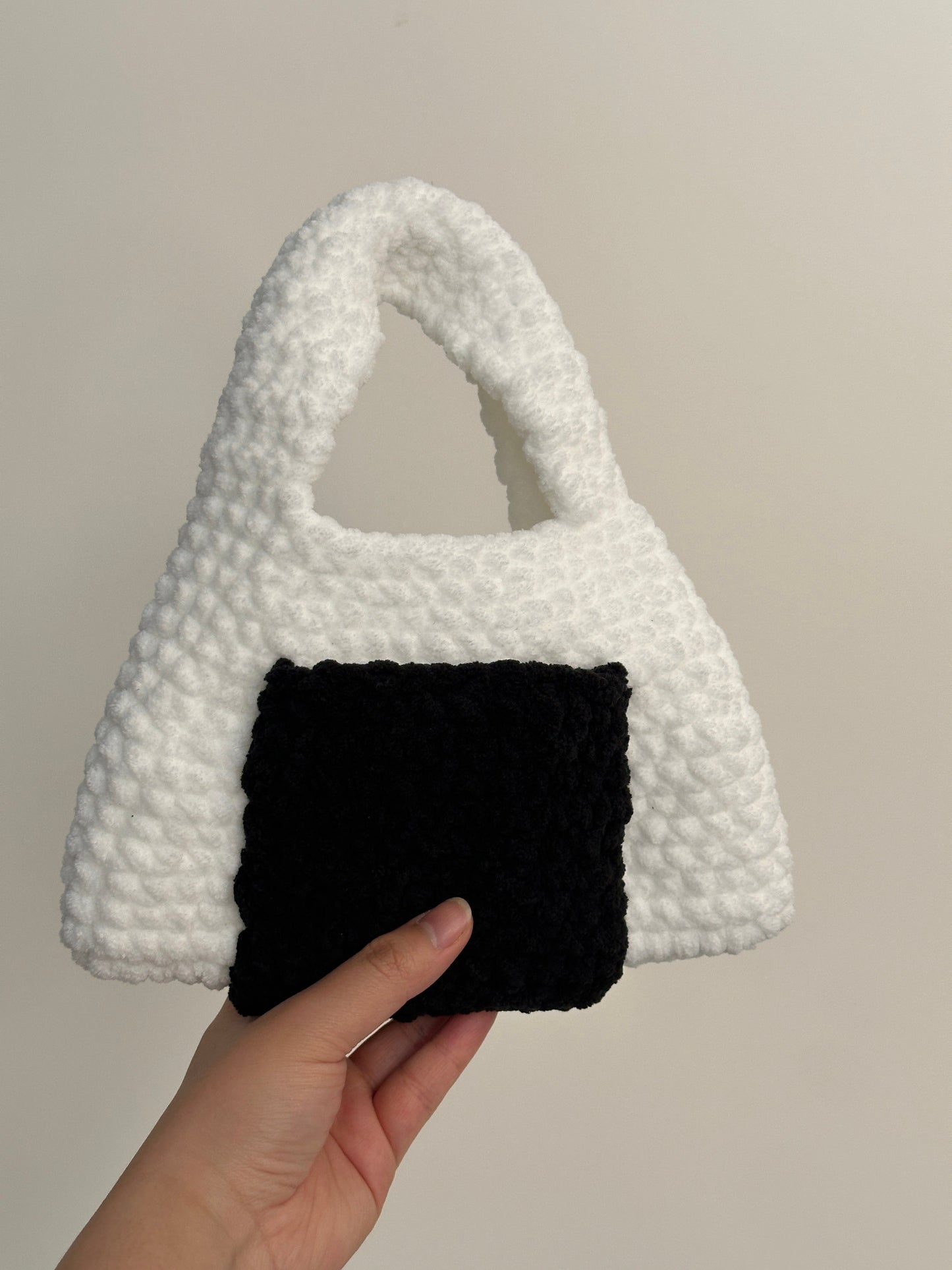 The Onigiri Bag - Crochet Fluffy Cloud Bag (with front and back pockets)