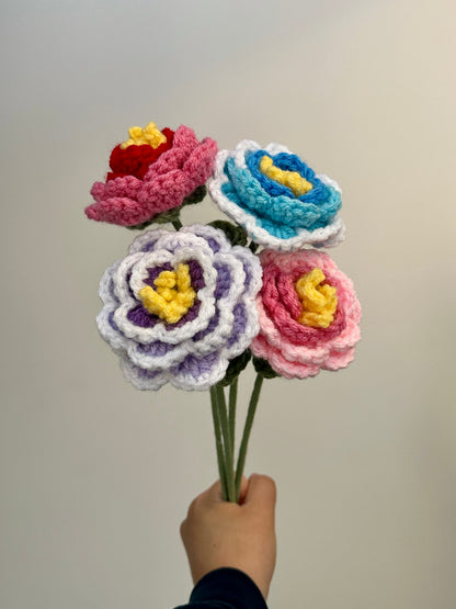 Crochet Peonies (Handmade Multi-coloured flowers)