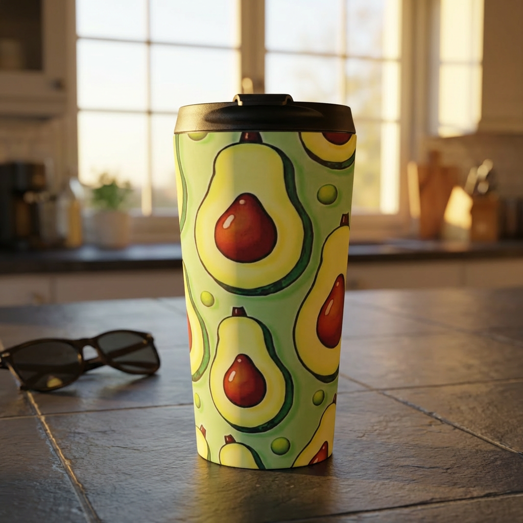 Mug de voyage isotherme en acier inoxydable motif avocat — Gobelet réutilisable pour café