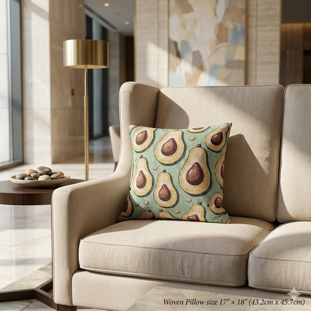 Oreiller tissé à motif d'avocat — Coussin décoratif rétro vert pour cuisine