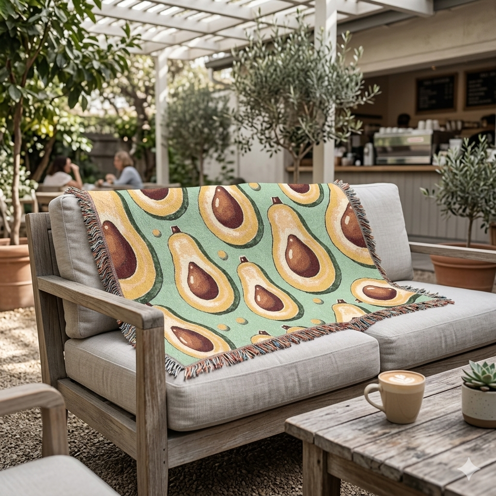 Jeté décoratif tissé motif avocat – Doux et confortable pour cuisine, salon et cadeaux
