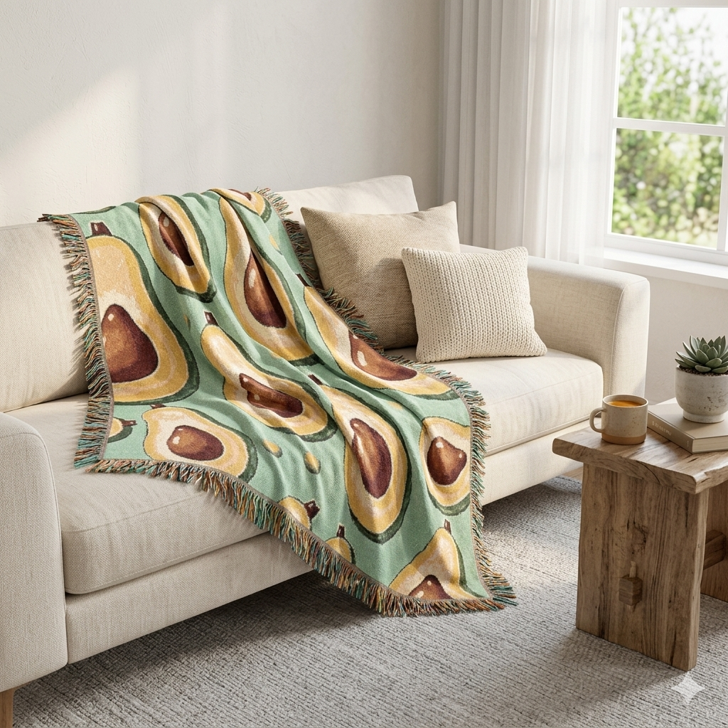 Jeté décoratif tissé motif avocat – Doux et confortable pour cuisine, salon et cadeaux
