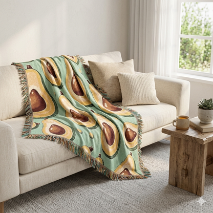 Jeté décoratif tissé motif avocat – Doux et confortable pour cuisine, salon et cadeaux