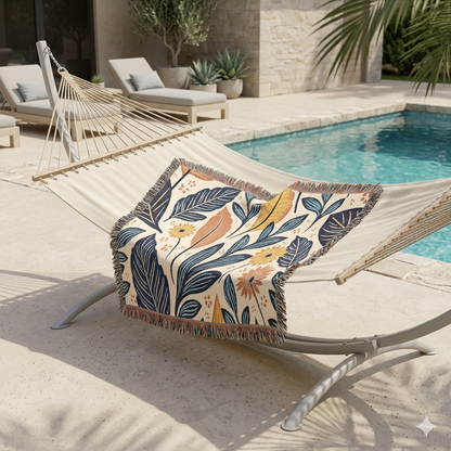 Couverture tissée à motif de feuilles botaniques — Jeté floral réversible pour le salon et la chambre à coucher