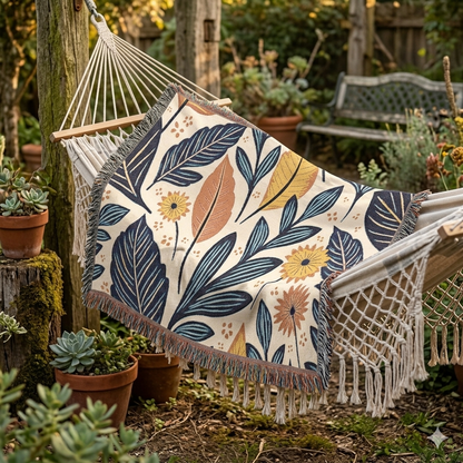Couverture tissée à motif de feuilles botaniques — Jeté floral réversible pour le salon et la chambre à coucher
