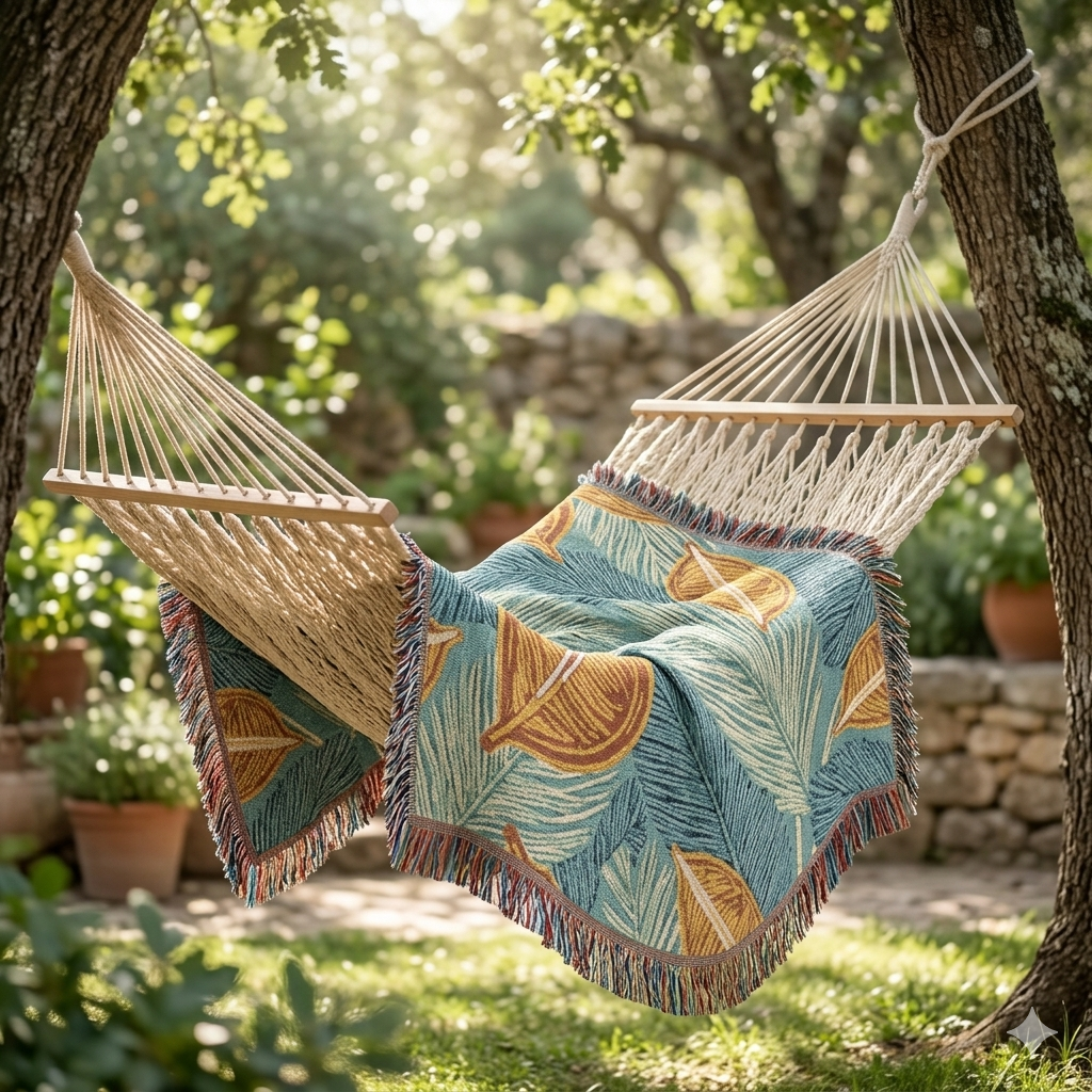 Couverture tissée à feuilles tropicales — Jeté décoratif douillet pour le salon et le patio