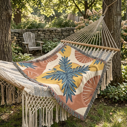 Plaid tissé "Palmier Tropical" — Jeté de plage bohème pour salon et patio