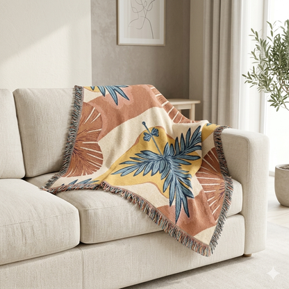 Plaid tissé "Palmier Tropical" — Jeté de plage bohème pour salon et patio