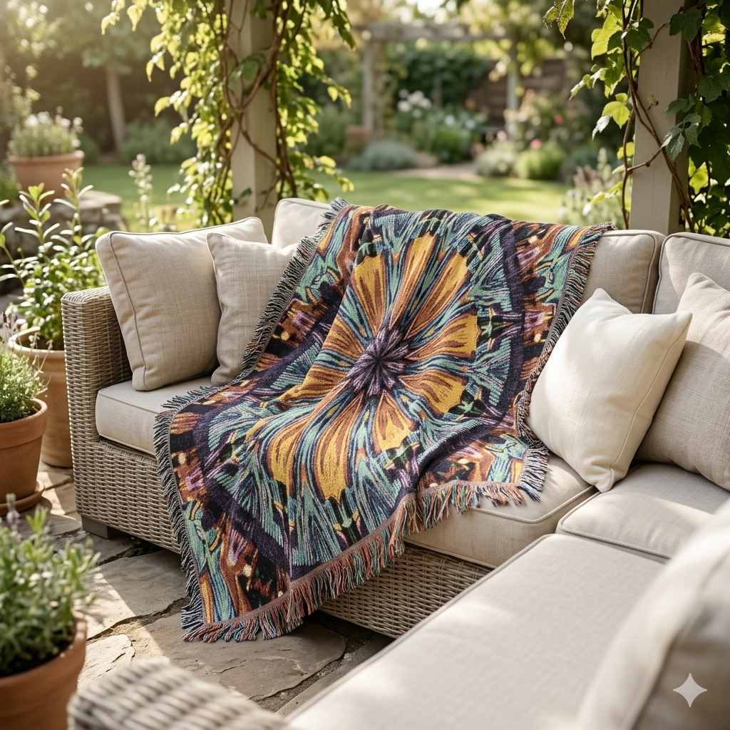 Couverture tissée Mandala Kaléidoscope — Jeté décoratif bohème pour salon et cadeau