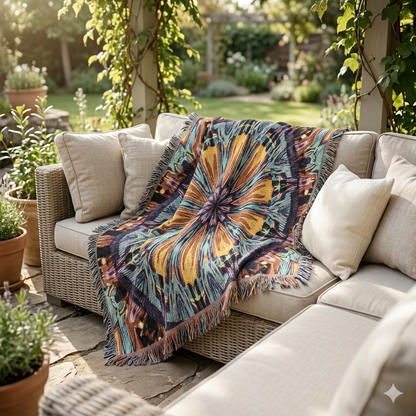 Couverture tissée Mandala Kaléidoscope — Jeté décoratif bohème pour salon et cadeau
