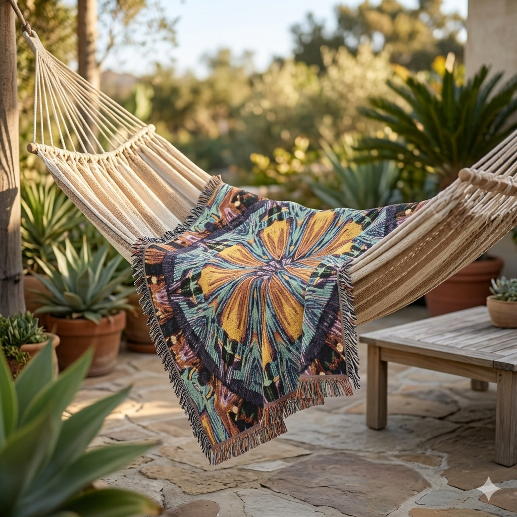 Couverture tissée Mandala Kaléidoscope — Jeté décoratif bohème pour salon et cadeau