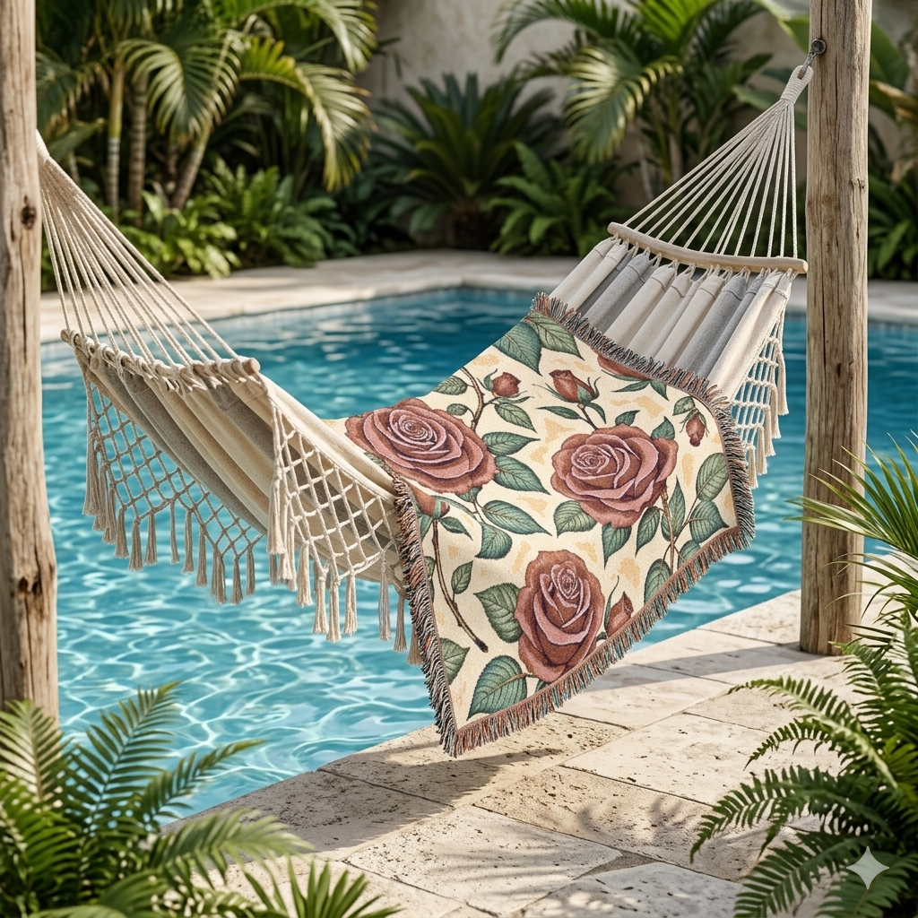 Rose Woven Blanket — Vintage Floral Throw for Sofa & Bed