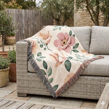 Couverture tissée florale — Plaid botanique vintage