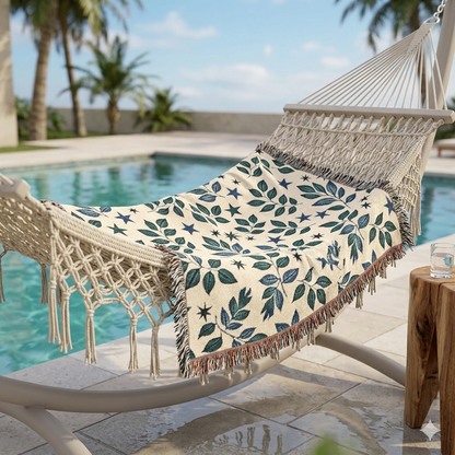 Couverture tissée Botanical Star — Jeté réversible à motif de feuilles et d'étoiles