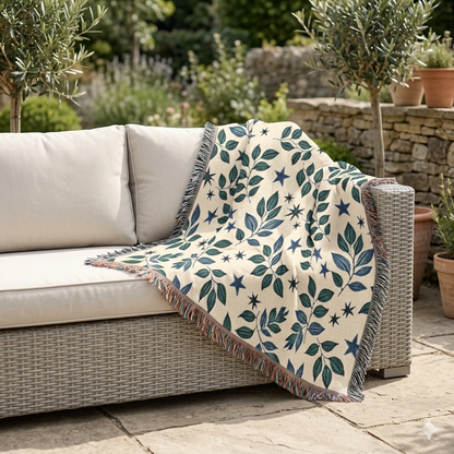 Couverture tissée Botanical Star — Jeté réversible à motif de feuilles et d'étoiles