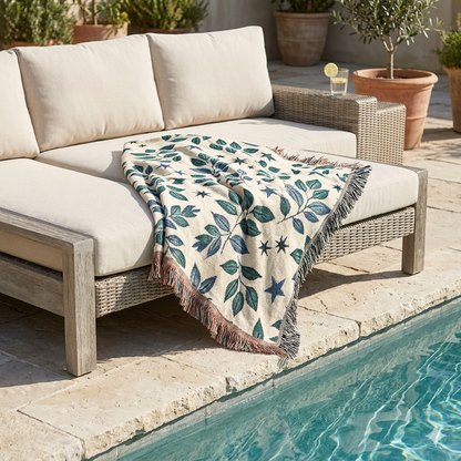 Couverture tissée Botanical Star — Jeté réversible à motif de feuilles et d'étoiles