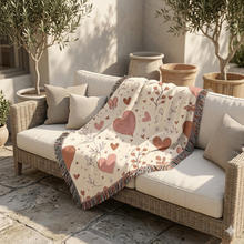 Heart Pattern Woven Blanket — Boho Floral Throw for Cozy Living & Valentine Gifts