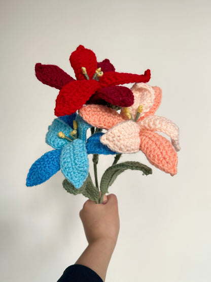 Handmade Crochet Lilies (Oriental Lily, Multi-coloured flowers)