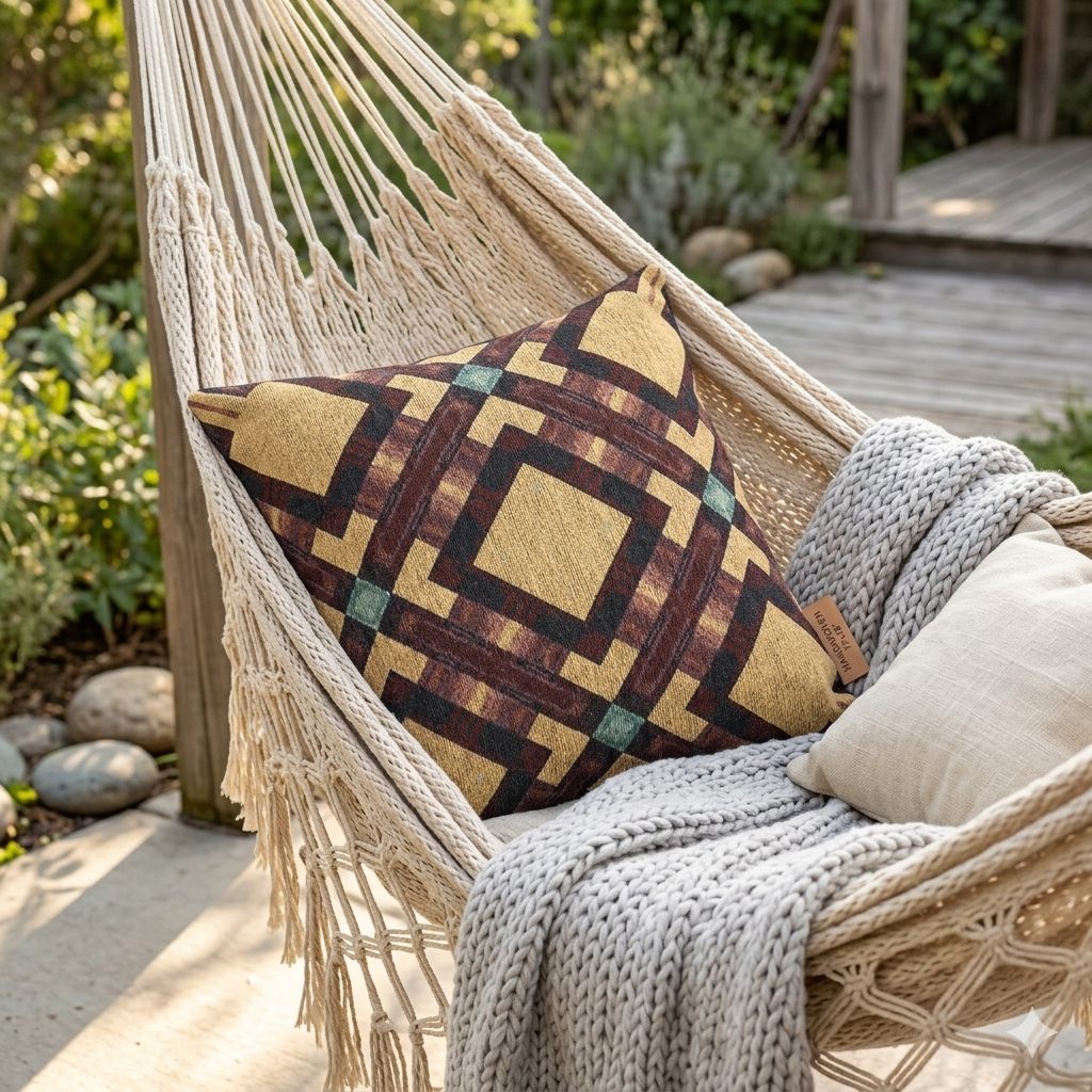 Coussin tressé — Coussin décoratif bohème géométrique aux tons chauds et terreux