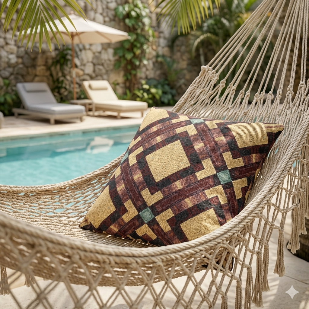Coussin tressé — Coussin décoratif bohème géométrique aux tons chauds et terreux