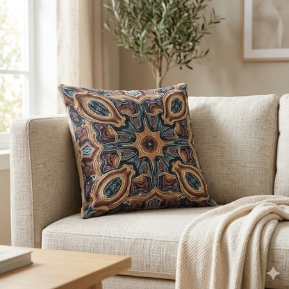 Coussin tissé bohème – Coussin décoratif à motif médaillon mosaïque