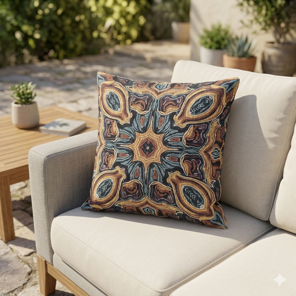 Coussin tissé bohème – Coussin décoratif à motif médaillon mosaïque