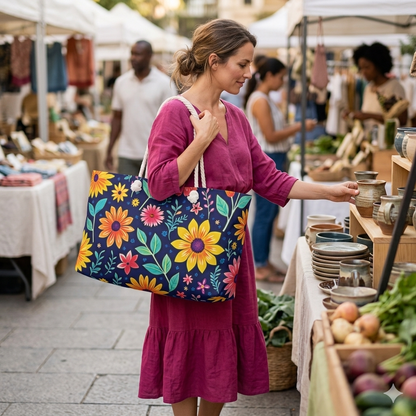 Sac de week-end fleuri — Sac de voyage fourre-tout à fleurs bleu marine éclatant
