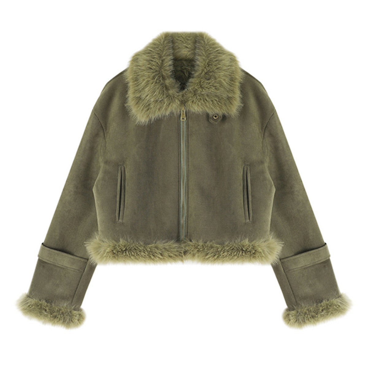 Veste de motard pour femme en cuir doublée de fourrure – Manteau de moto court doublé en daim