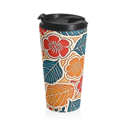 Mug de voyage feuilles florales tropicales | Hibiscus coloré en acier inoxydable