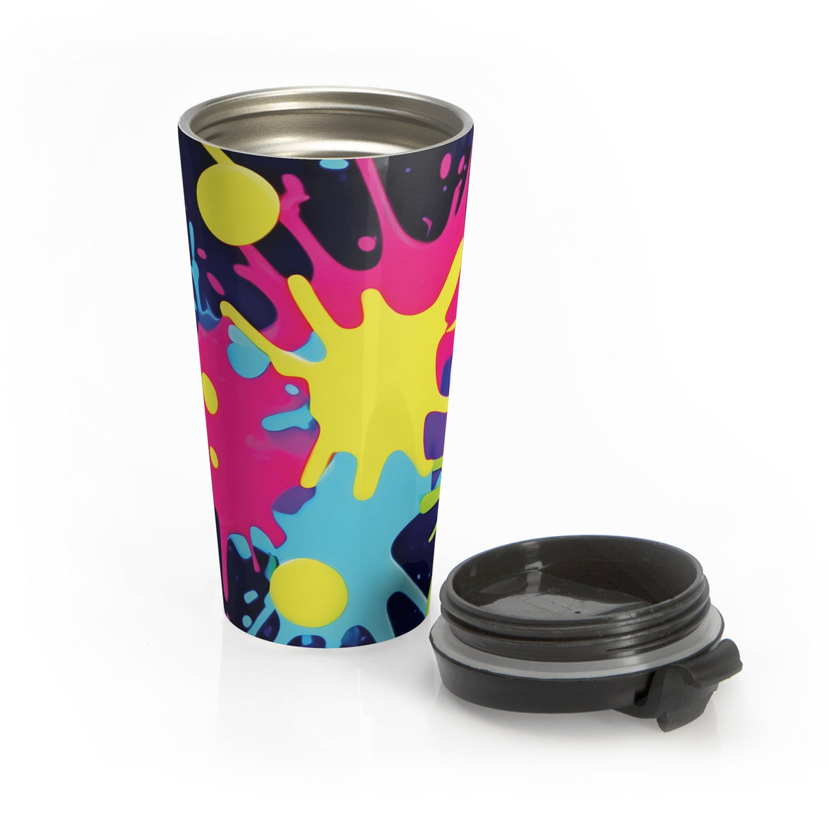 Mug de voyage en acier inoxydable avec éclaboussures de peinture néon | Éclaboussures colorées