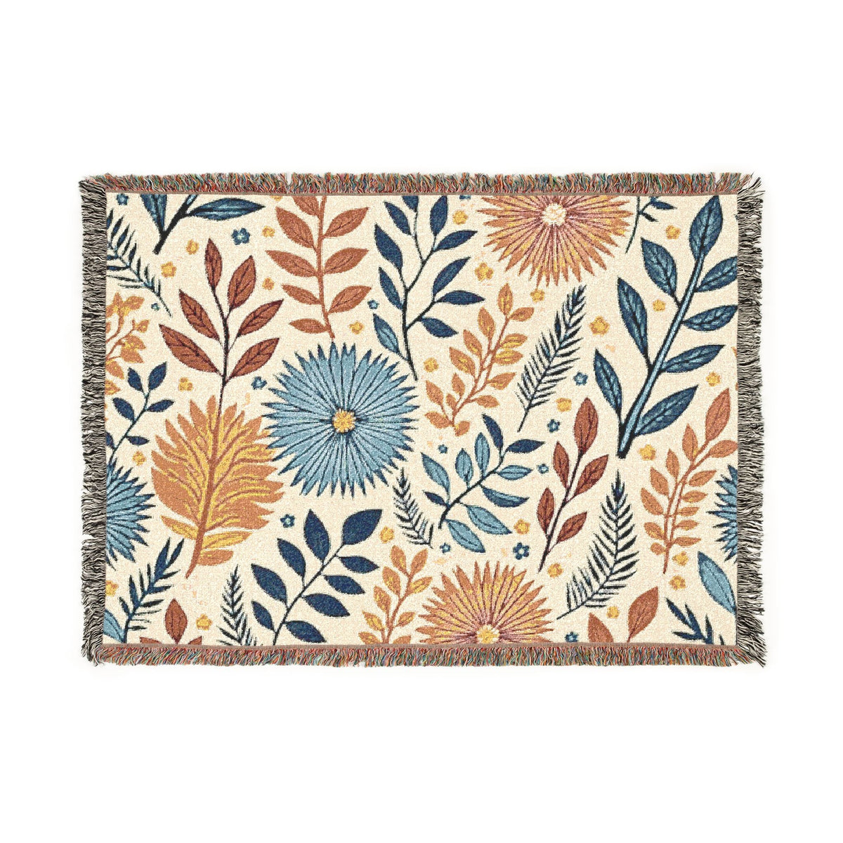 Couverture tissée florale — Plaid bohème réversible pour salon et chambre