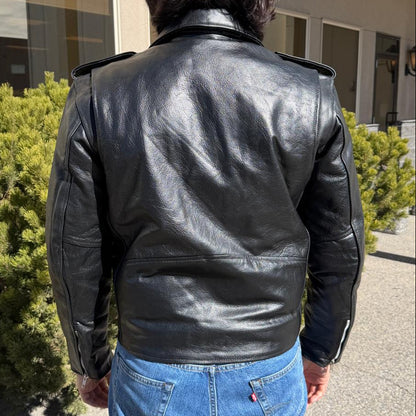 Open Road Men’s Buffalo Leather Biker Jacket with Removable Lining
