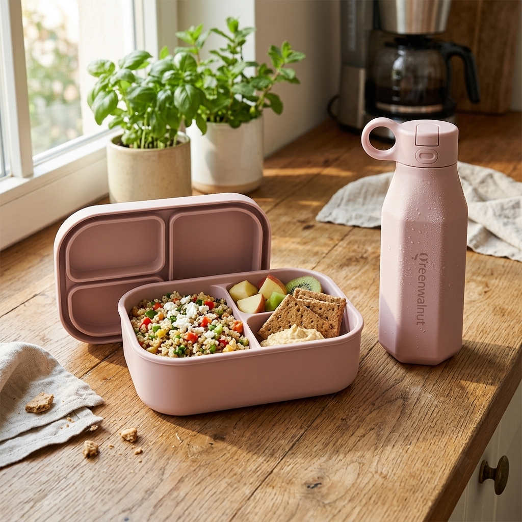 Ensemble boîte à bento en silicone et bouteille d'eau – Récipient alimentaire antifuite à 3 compartiments pour enfants et adultes