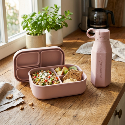 Ensemble boîte à bento en silicone et bouteille d'eau – Récipient alimentaire antifuite à 3 compartiments pour enfants et adultes
