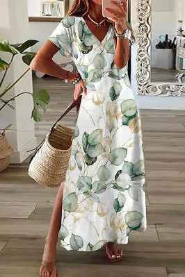 Robe d’été élégante à impression 3D pour femme – Robe mi-longue tendance à fente