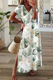 Robe d’été élégante à impression 3D pour femme – Robe mi-longue tendance à fente