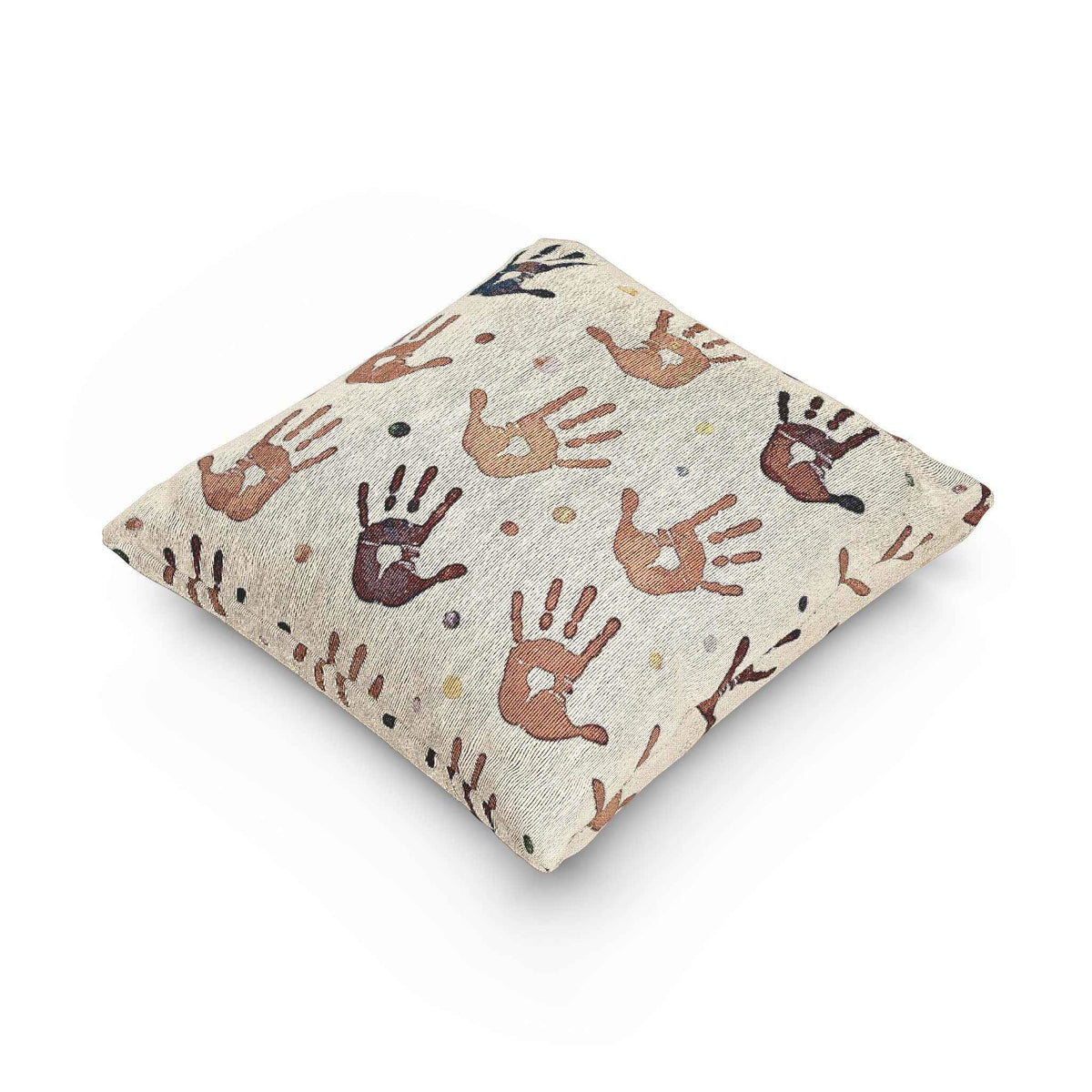 Coussin décoratif bohème tissé à motif d'empreinte de main