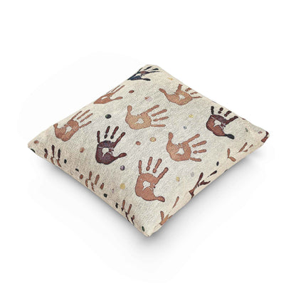 Coussin décoratif bohème tissé à motif d'empreinte de main