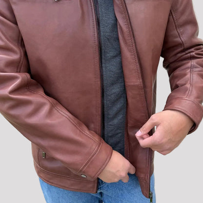 Blouson en cuir d'agneau Alvin pour homme BOL avec capuche amovible