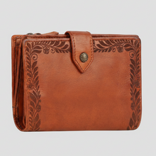 Portefeuille pour femme MET en cuir. Organisateur pliable avec détails floraux gravés au laser.