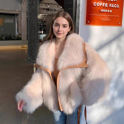 Manteau en fausse fourrure de renard style jeunesse pour femme – Veste d'hiver chaude et douce en peluche