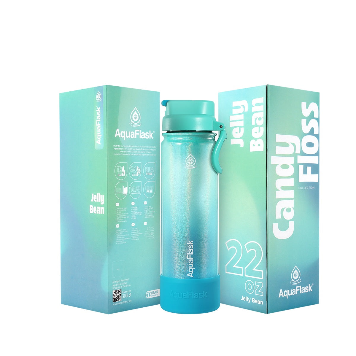 Bouteille d'eau isotherme en acier inoxydable AquaFlask Candy Floss 22oz – Chaud & Froid, anti-fuite, réutilisable
